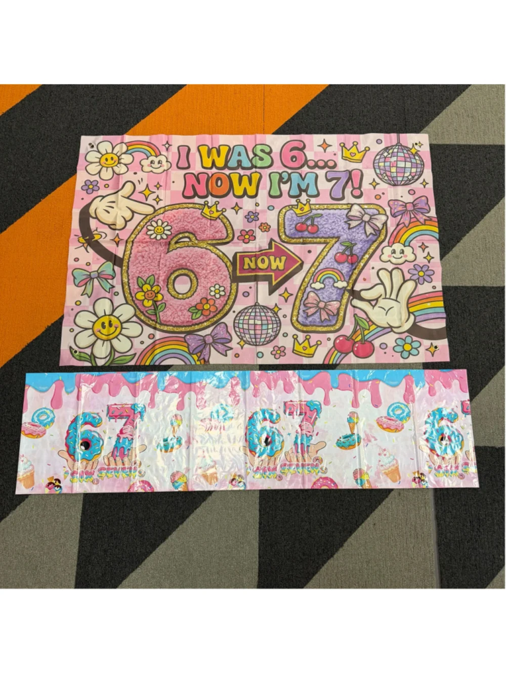 Birthday Party Decorations Banner Set, Pink and Blue 67 theme